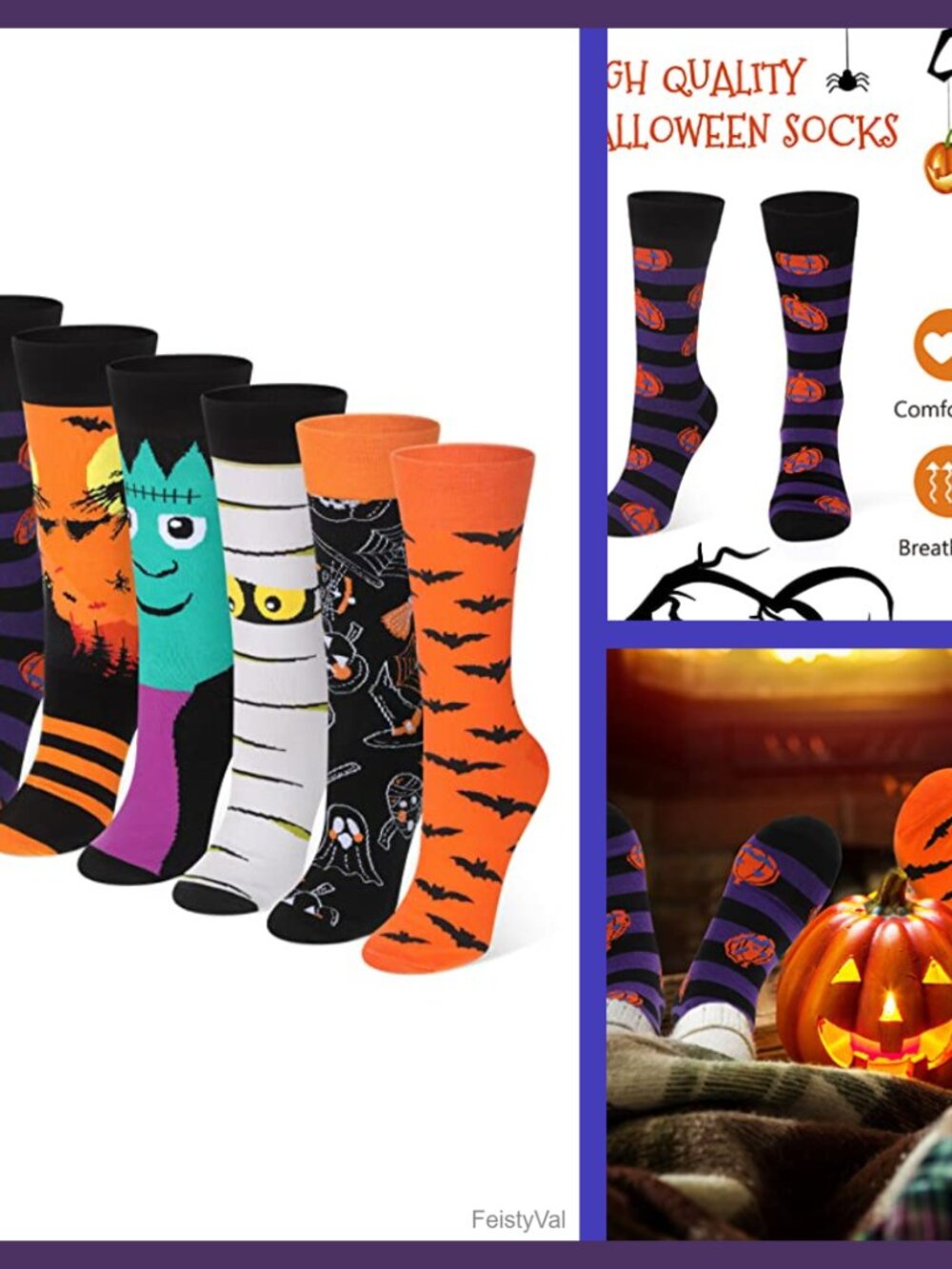 6 Pairs Halloween Cotton Crew Socks Unisex Gift Set
